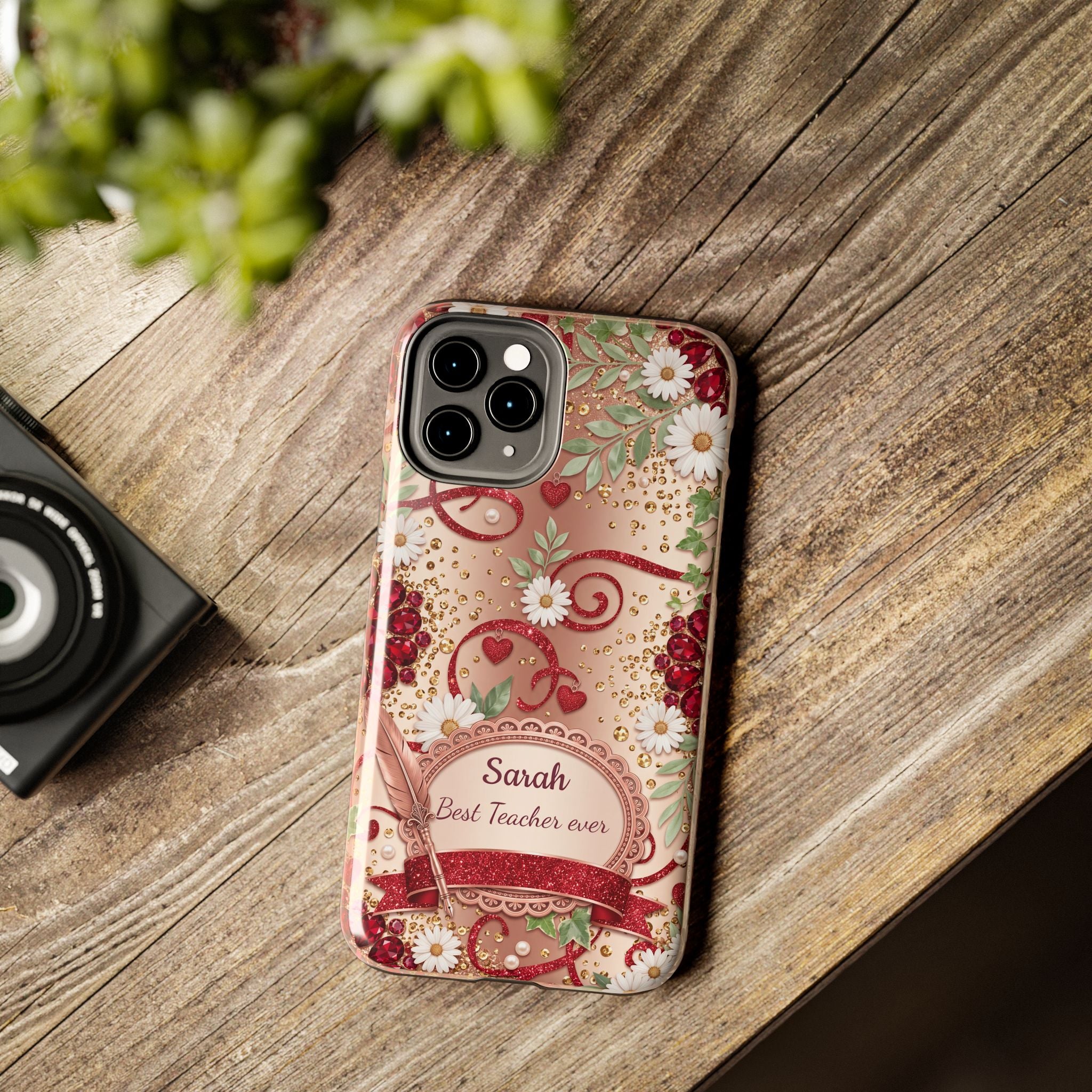 Personalized Teacher Phone Case — Custom Name and Message - Floral Jeweled Design