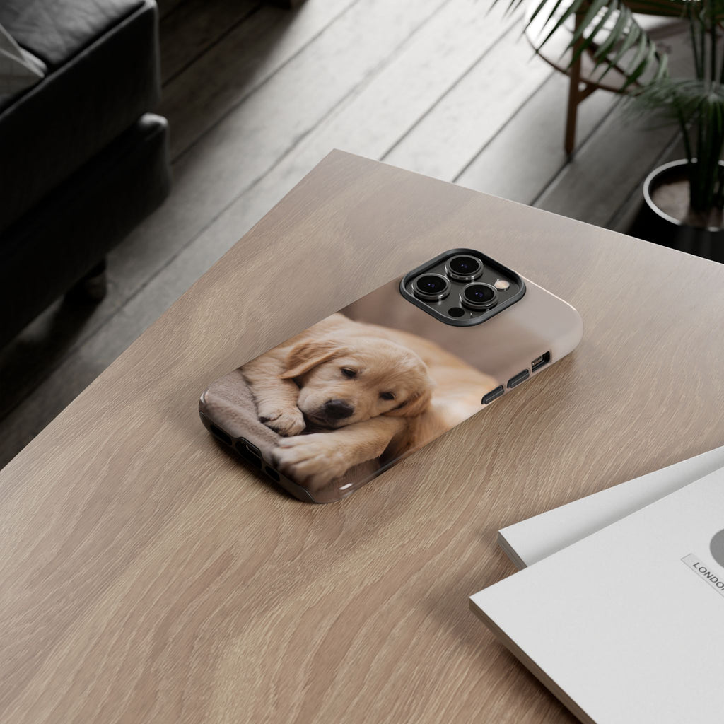 Sleepy Golden Retriever Puppy Phone Case | Cozy Cuddly Puppy Portrait | Samsung & iPhone