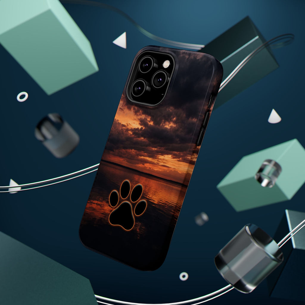 Sunset Paw Print Phone Case — Impact-Resistant Wireless Charging Cover