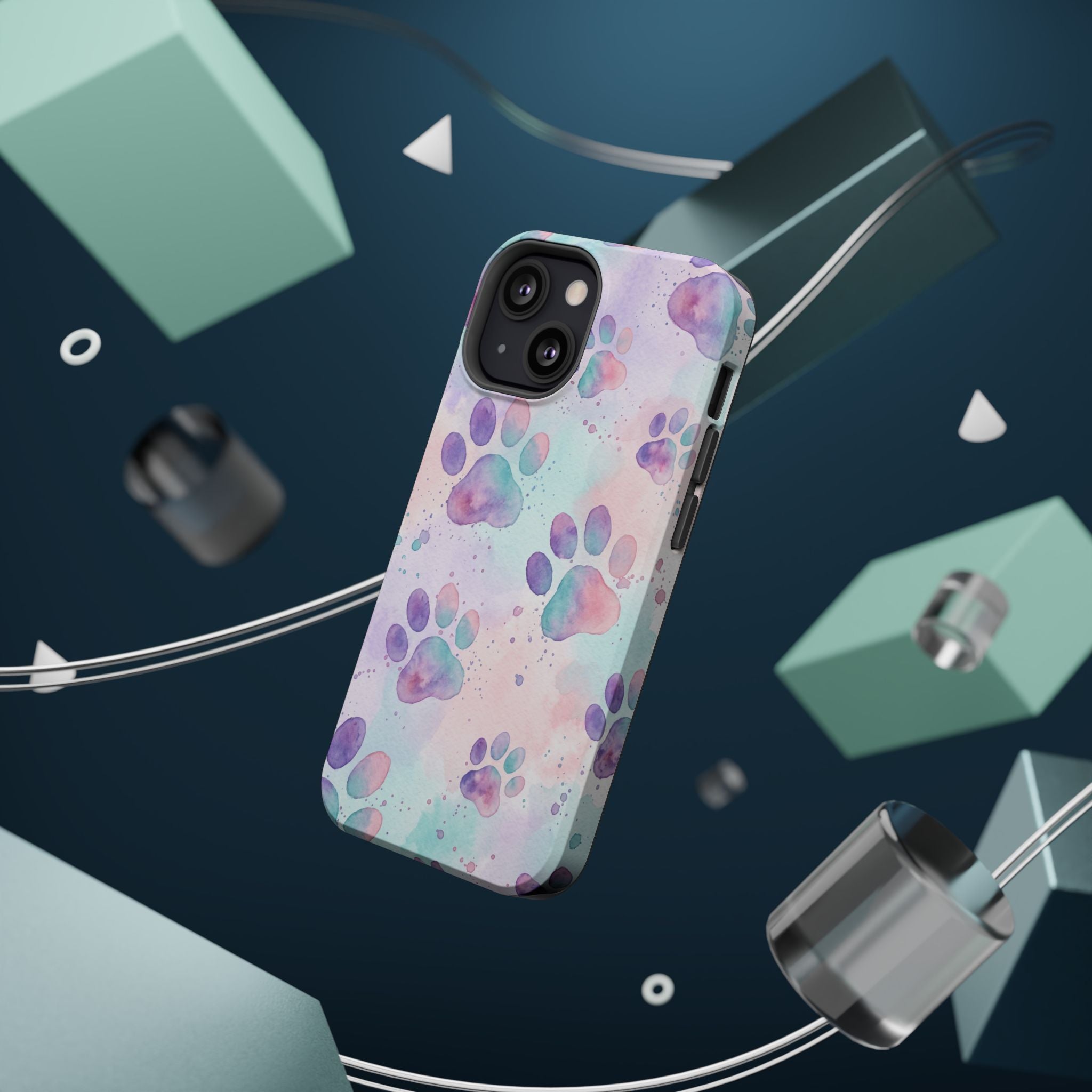 Watercolor Paw Print Phone Case — Impact-Resistant Wireless Charging Cover