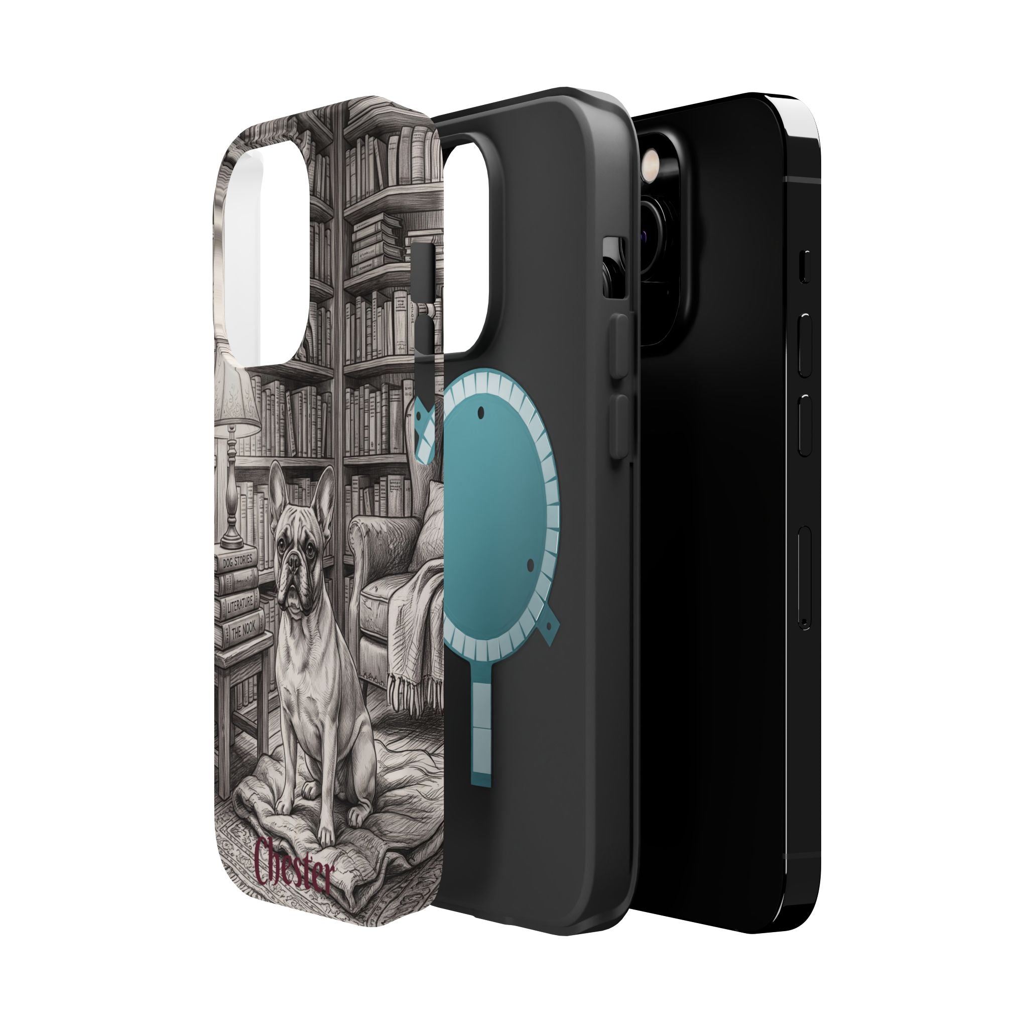 Personalized French Bulldog Library Study Phone Case — Wireless Charging Cover