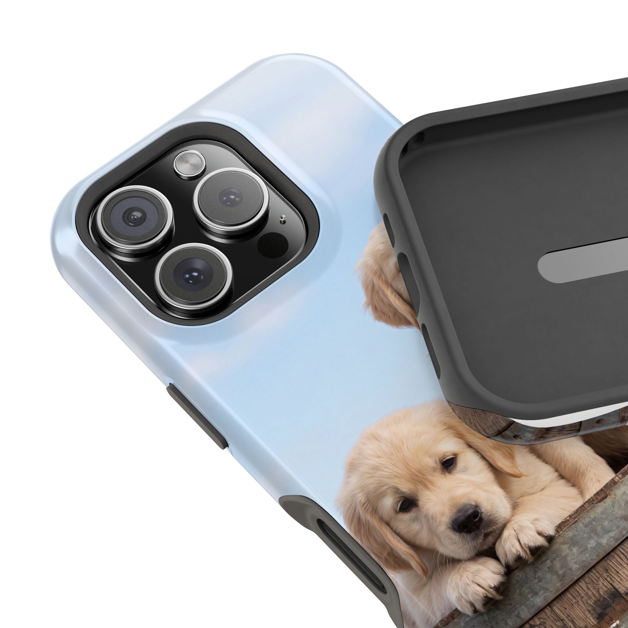 Golden Retriever Puppy Duo Phone Case — Impact-Resistant Wireless Charging Cover