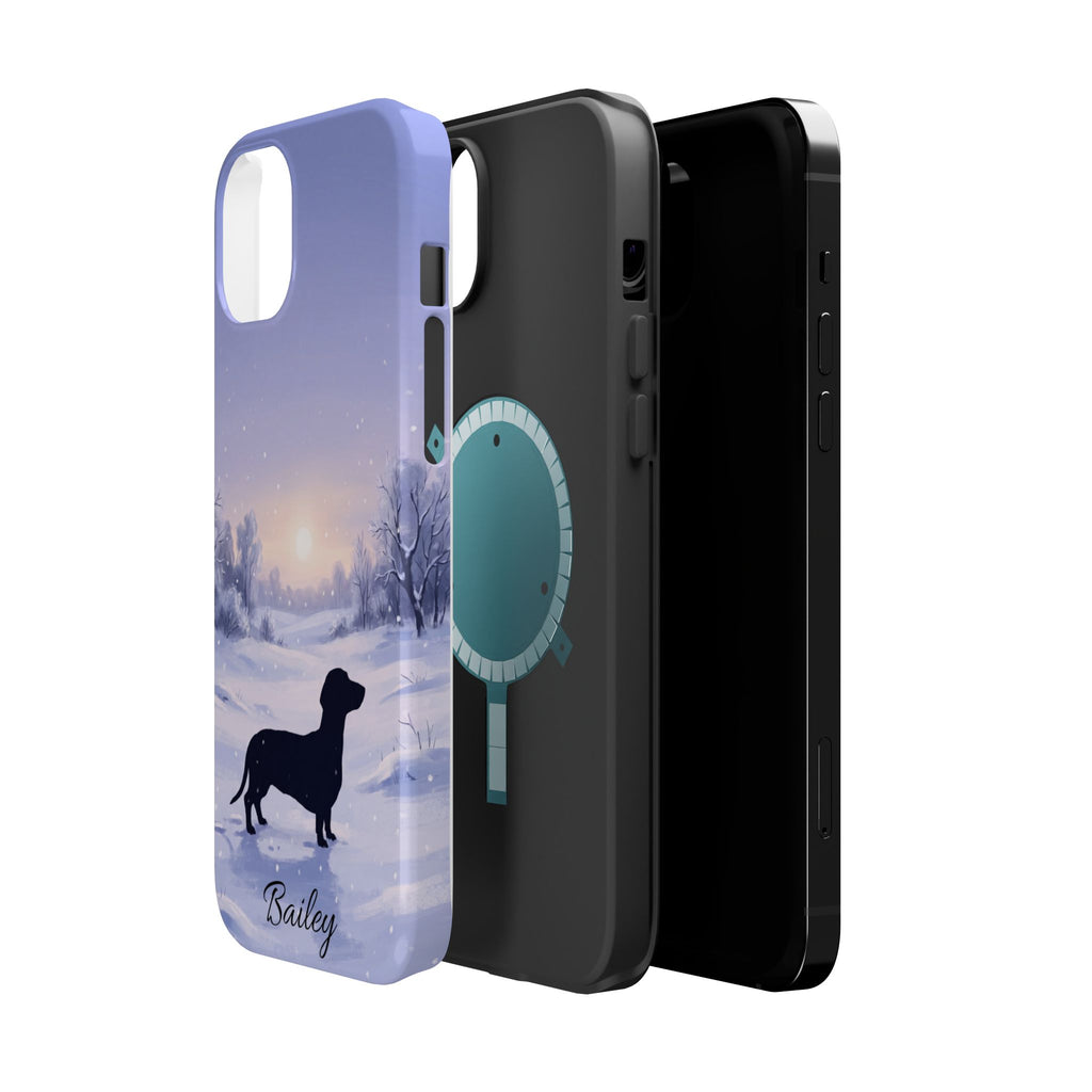 Personalized Dachshund Winter Snow Phone Case — Wireless Charging Cover