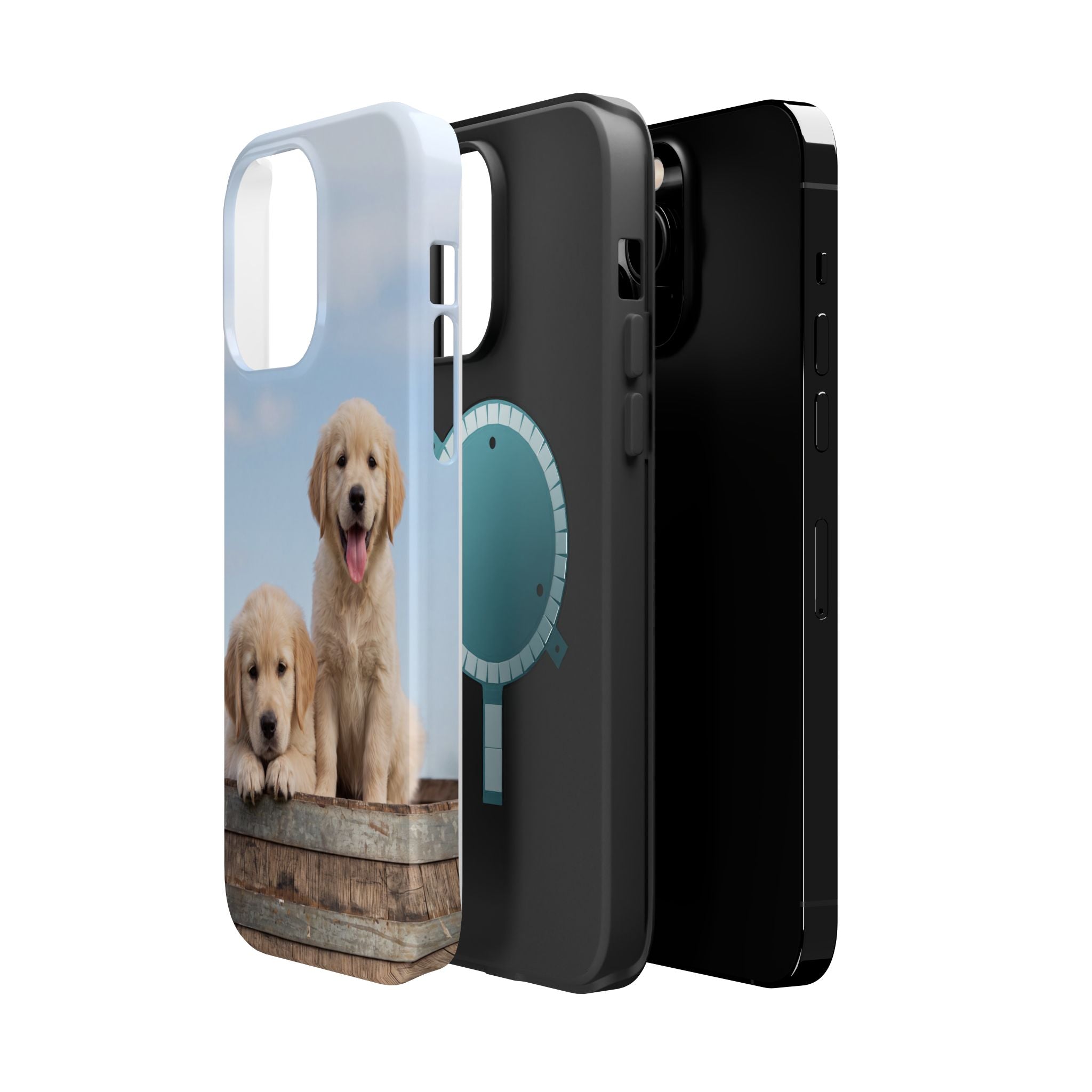 Golden Retriever Puppy Duo Phone Case — Impact-Resistant Wireless Charging Cover