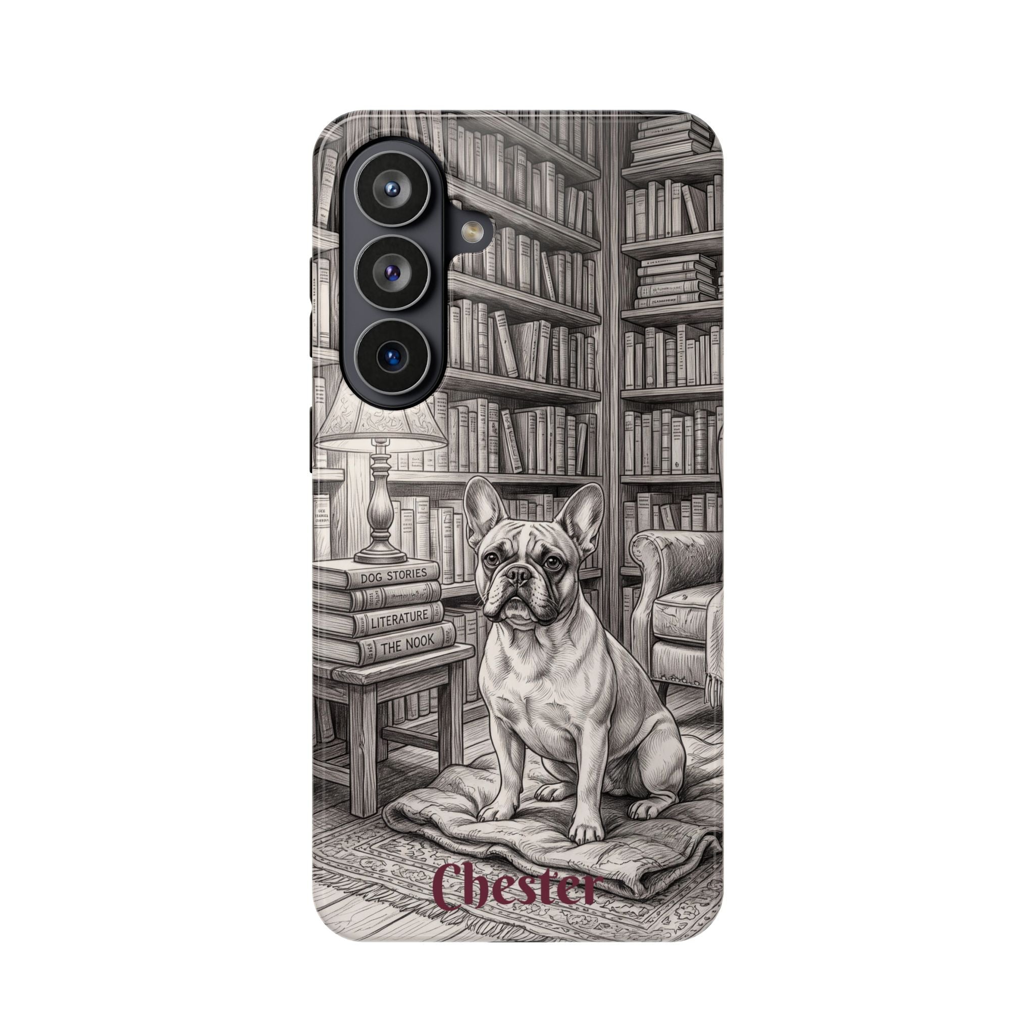Personalized French Bulldog Library Study Phone Case — Wireless Charging Cover