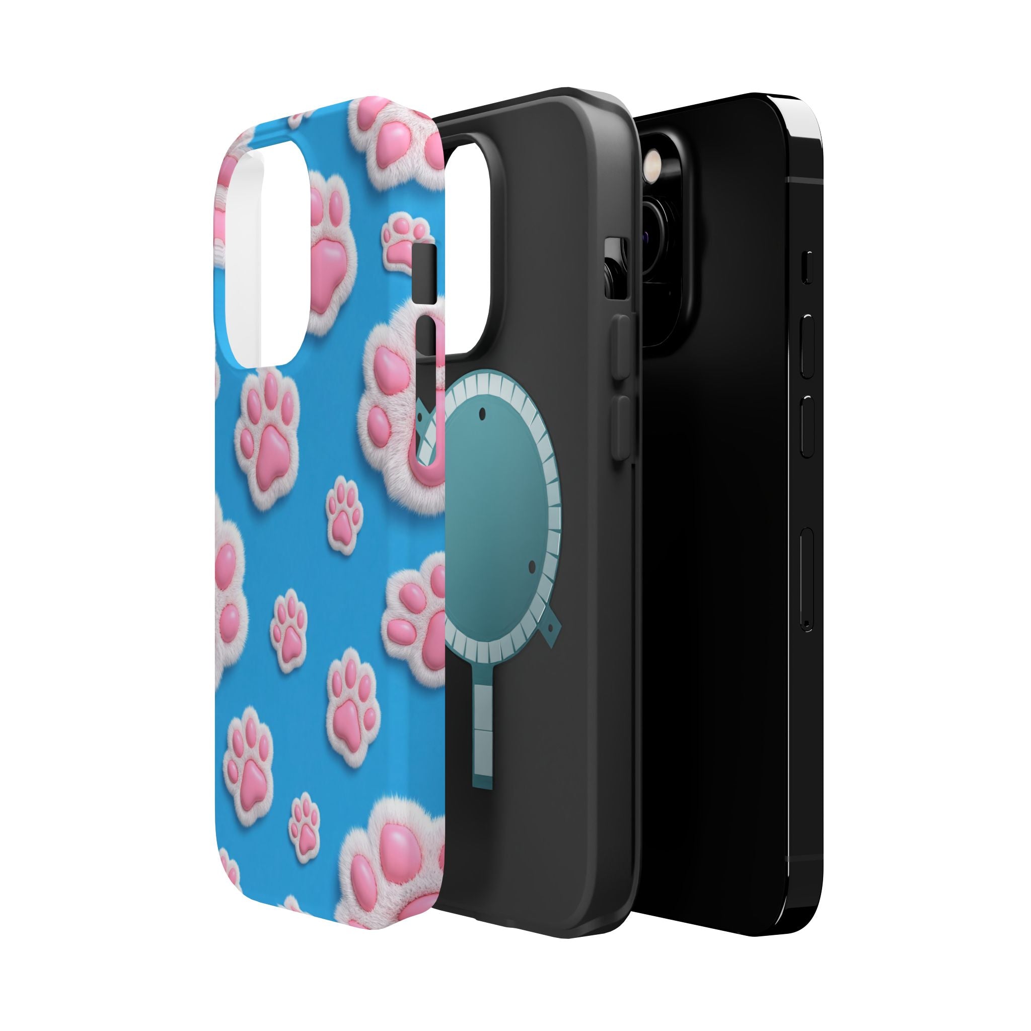 Fluffy Paw Print Phone Case | Cute 3D Pink Paw Pattern Case for Dog & Cat Lovers | iPhone & Samsung