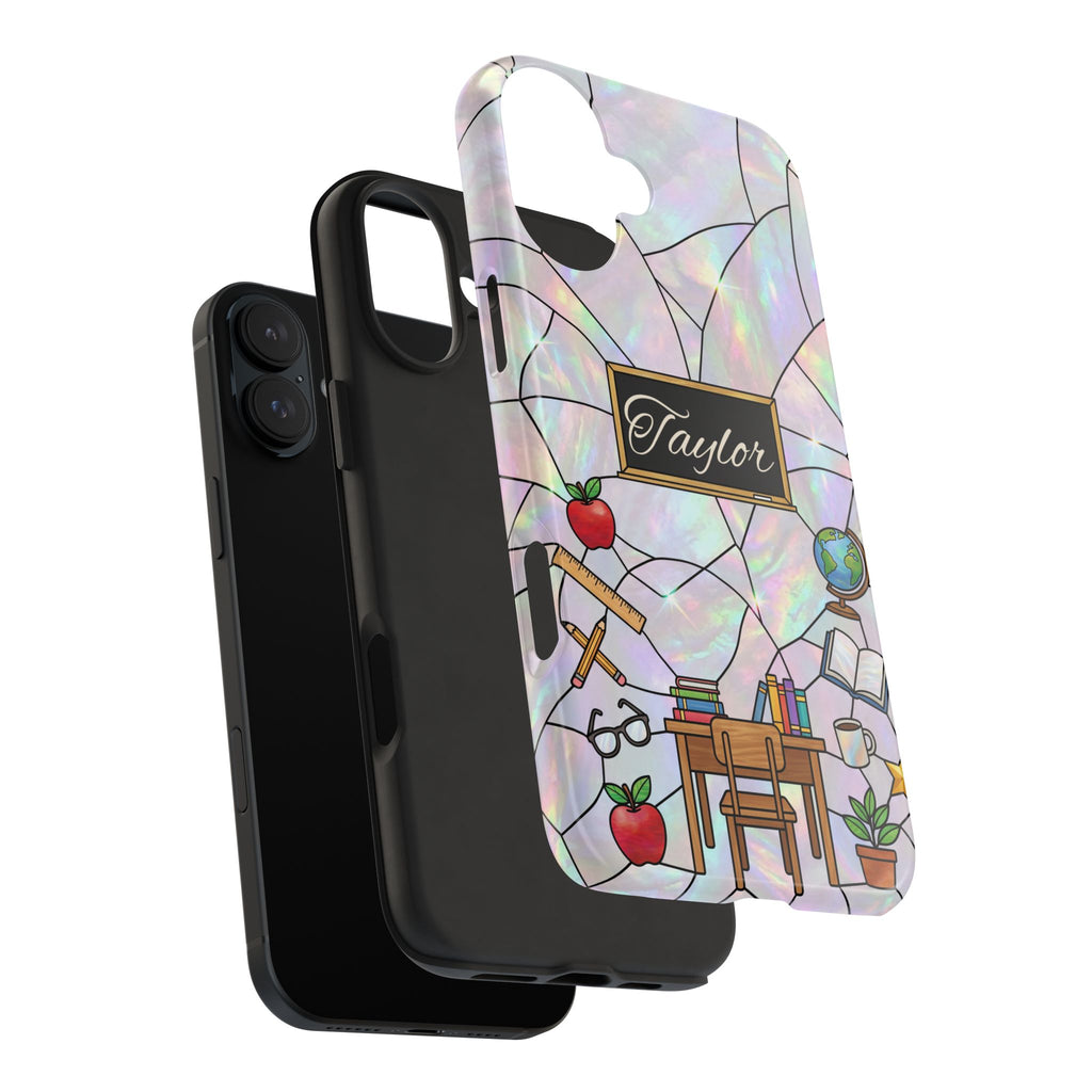 Personalized Teacher Phone Case — Custom Name Stained Glass Classroom Design