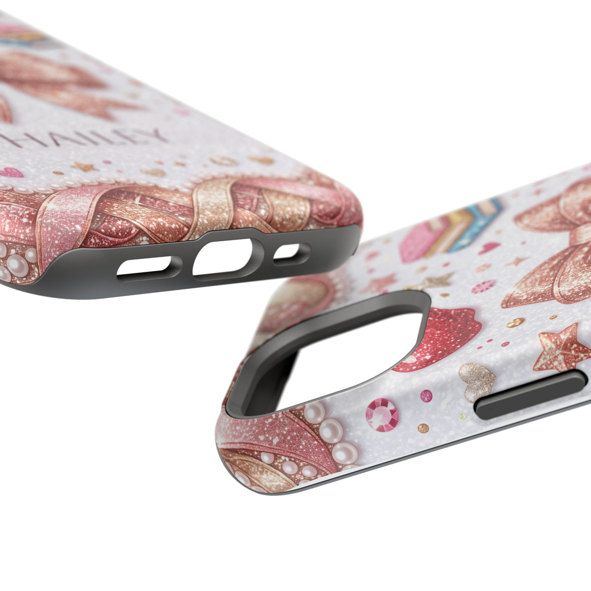 Rose Gold Glitter Bow Personalized Teacher Phone Case — Wireless Charging Cover