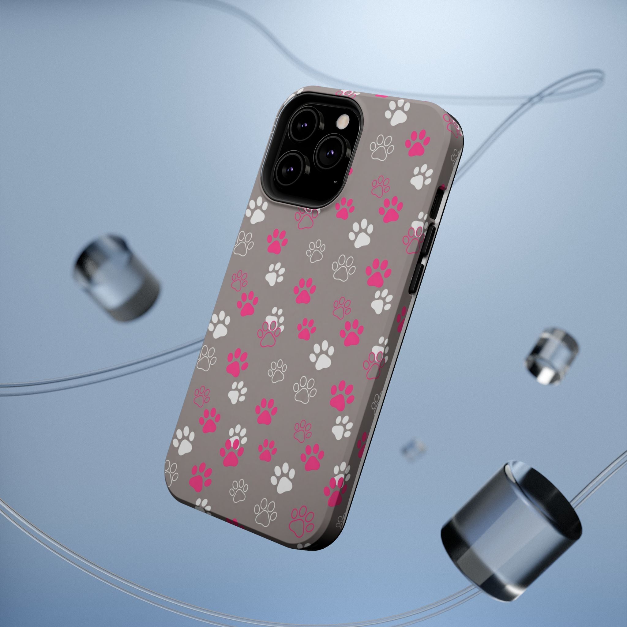 Pink & White Paw Print Phone Case — Impact-Resistant Wireless Charging Cover