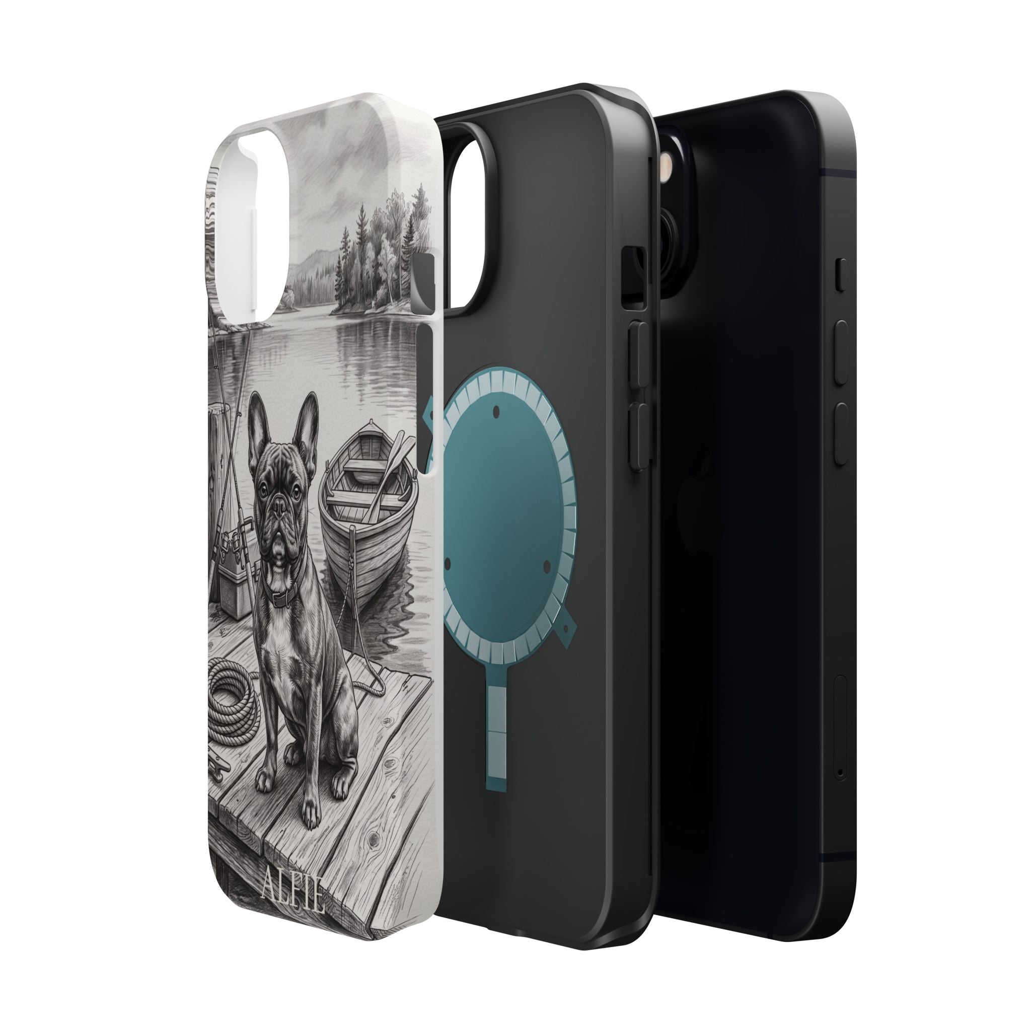 Personalized French Bulldog Lakeside Dock Phone Case — Wireless Charging Cover