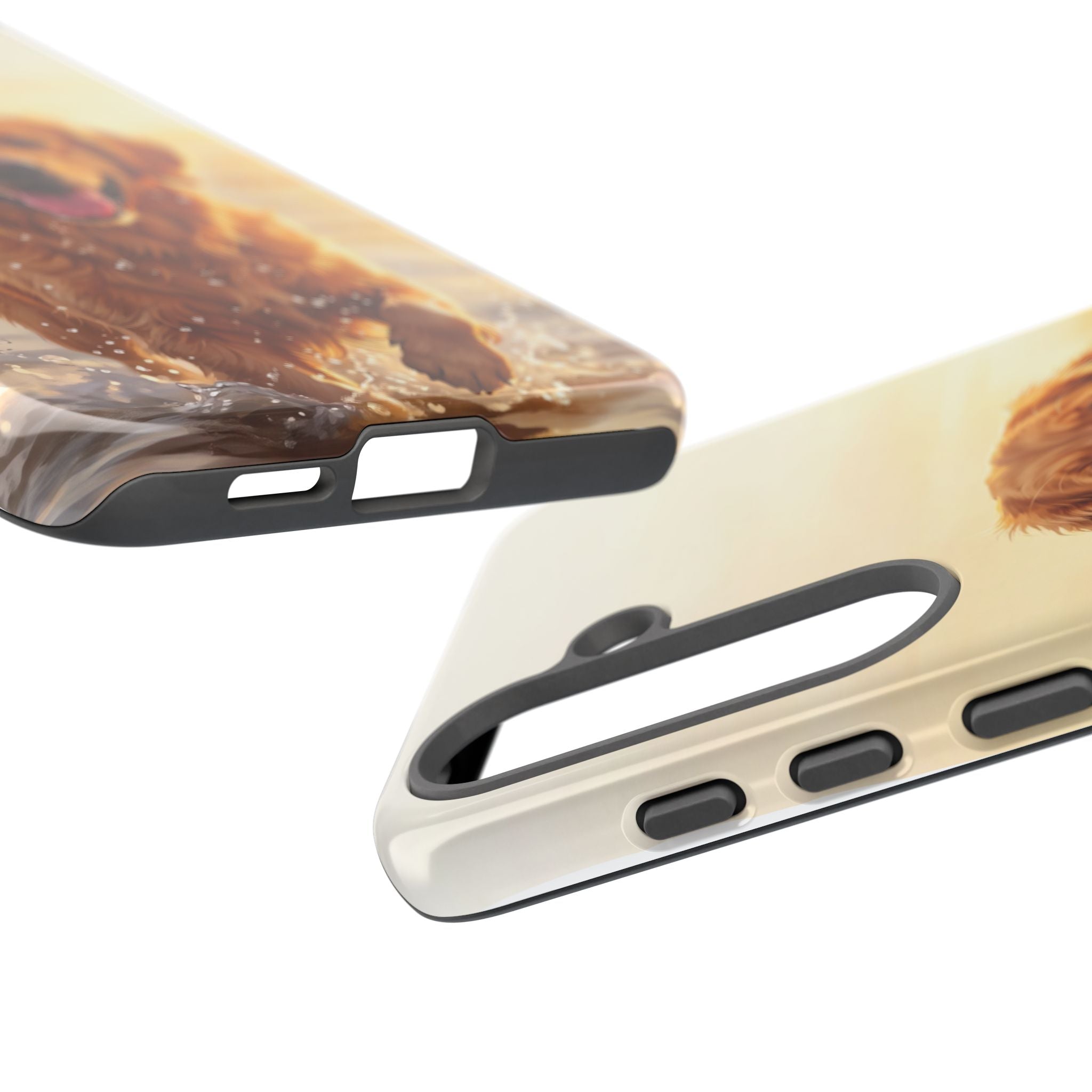 Golden Retriever Splashing in Water Phone Case | Joyful Dog at Golden Hour | iPhone & Samsung