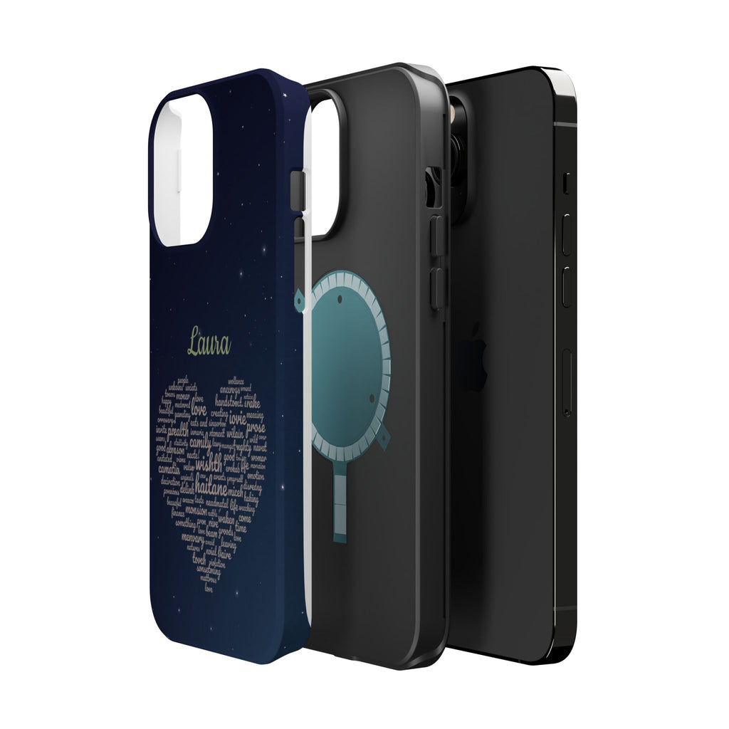 Personalized Teacher Heart Word Art Phone Case — Navy Wireless Charging Cover