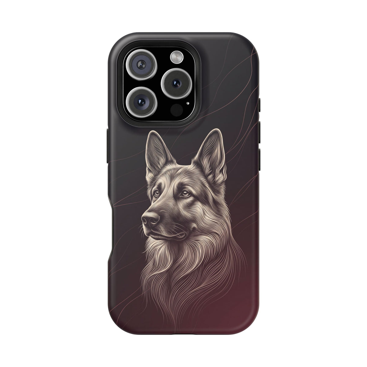 German Shepherd Phone Case | Burgundy Line Art — Tough Magnetic Case with Wireless Charging