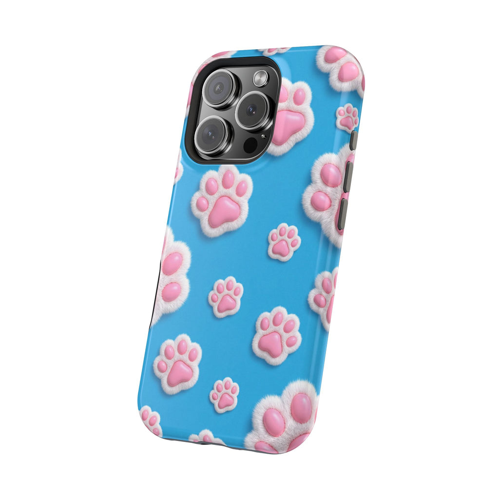 Fluffy Paw Print Phone Case | Cute 3D Pink Paw Pattern Case for Dog & Cat Lovers | iPhone & Samsung