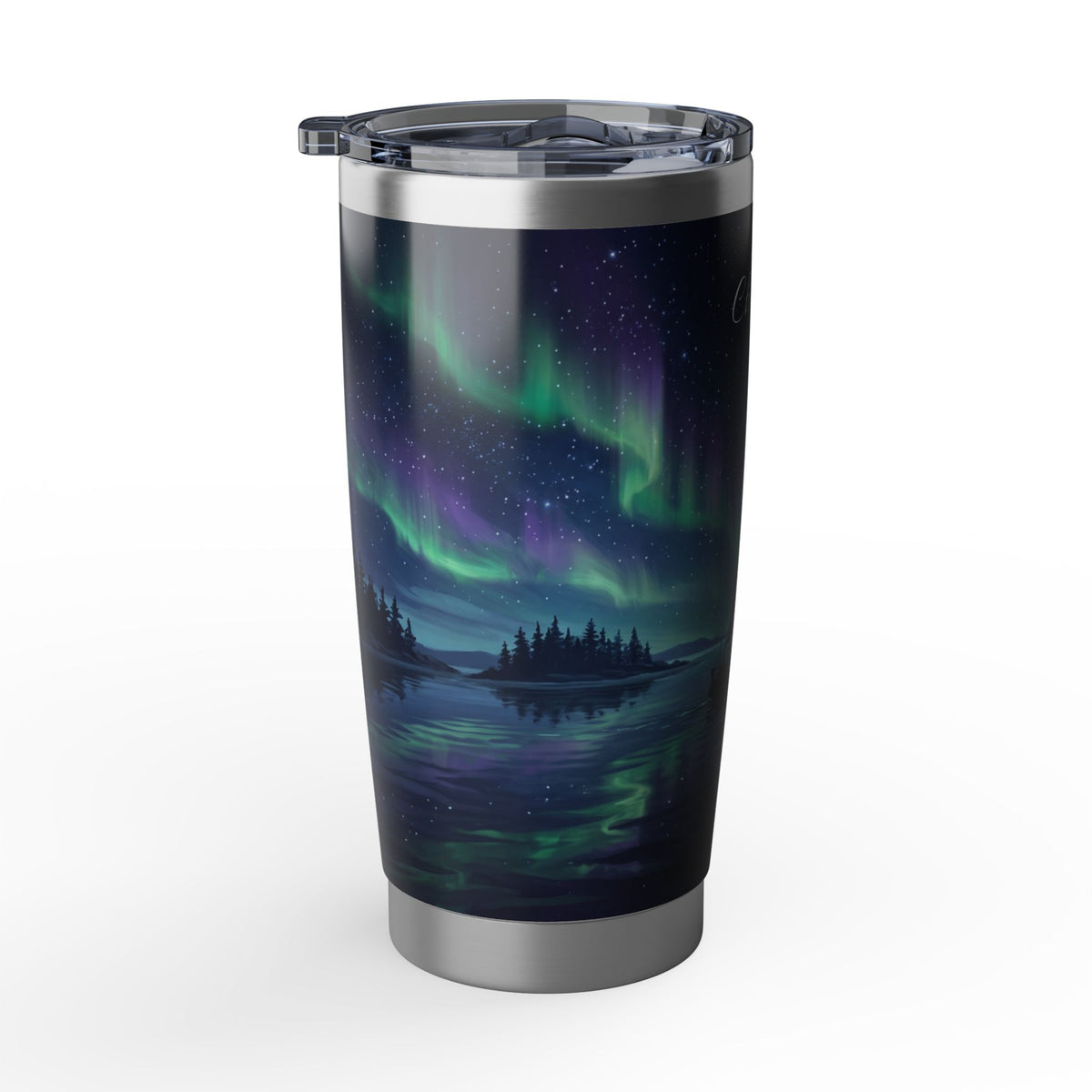 Sailing Personalized Tumbler | Aurora Borealis Art — 20 oz Stainless Travel Mug
