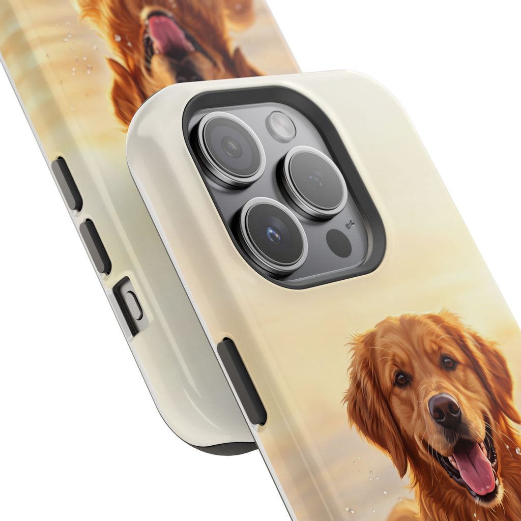 Beach Golden Retriever Phone Case — Impact-Resistant Wireless Charging Cover