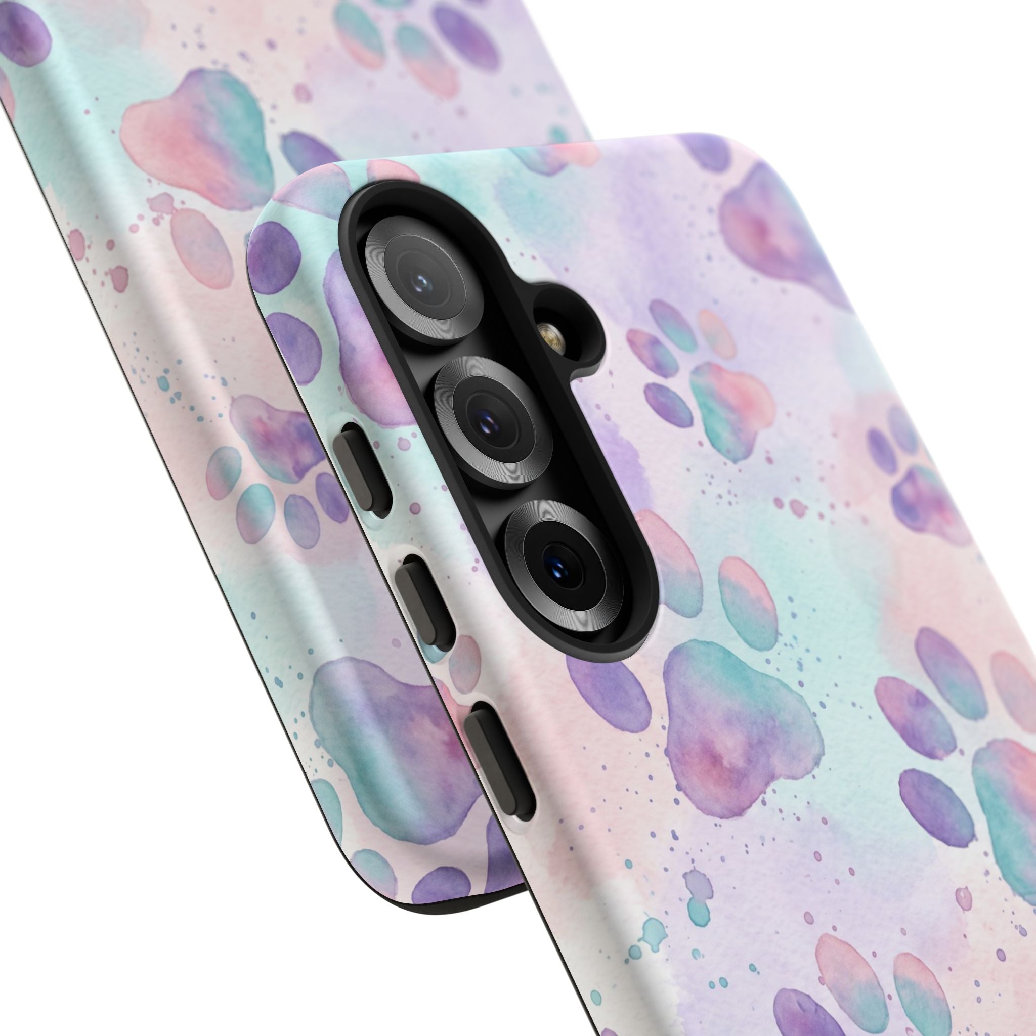 Watercolor Paw Print Phone Case | Pastel Purple, Teal & Pink Artistic Pattern | Samsung & iPhone