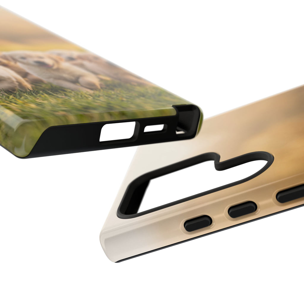 Golden Retriever Puppies Phone Case | Playful Puppy Pack Running in Grass | iPhone & Samsung
