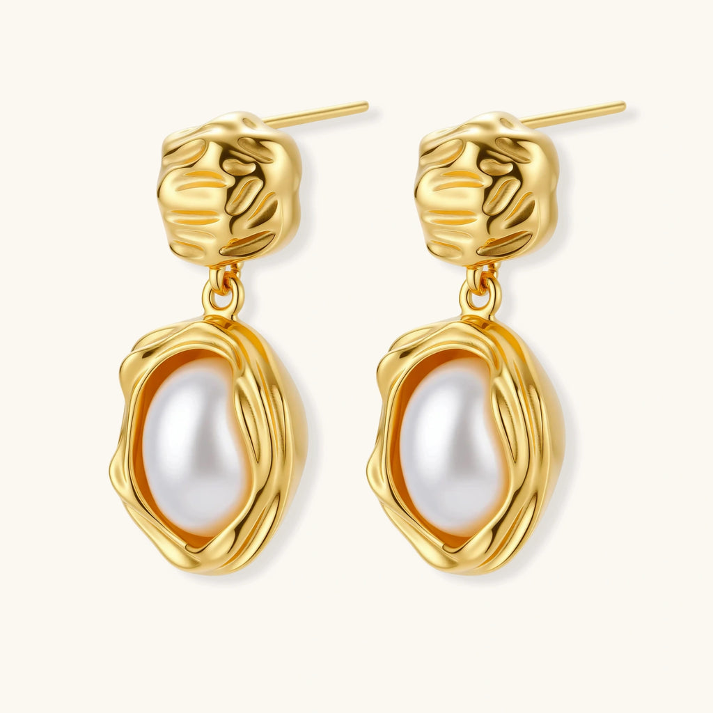 Golden Bloom Pearl Drop Earrings