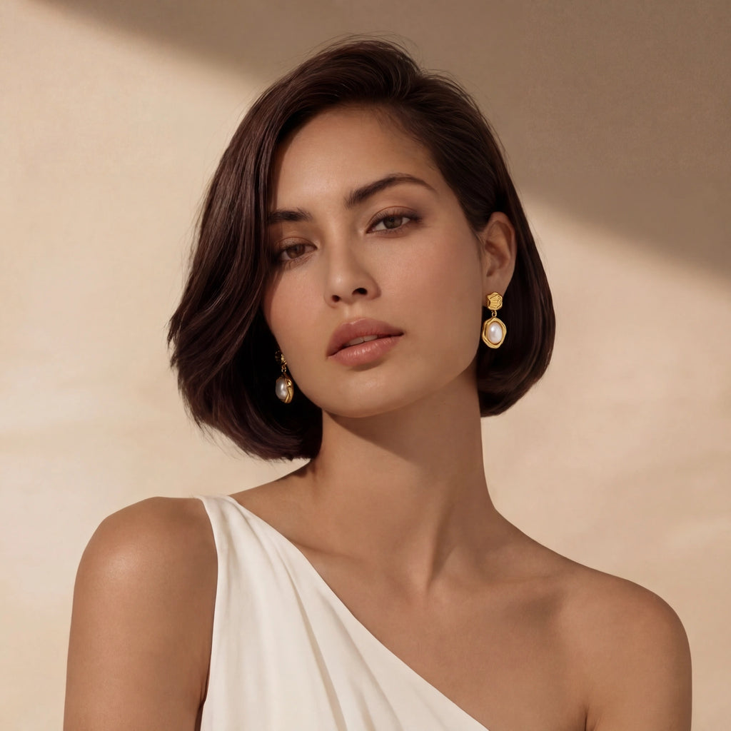 Golden Bloom Pearl Drop Earrings