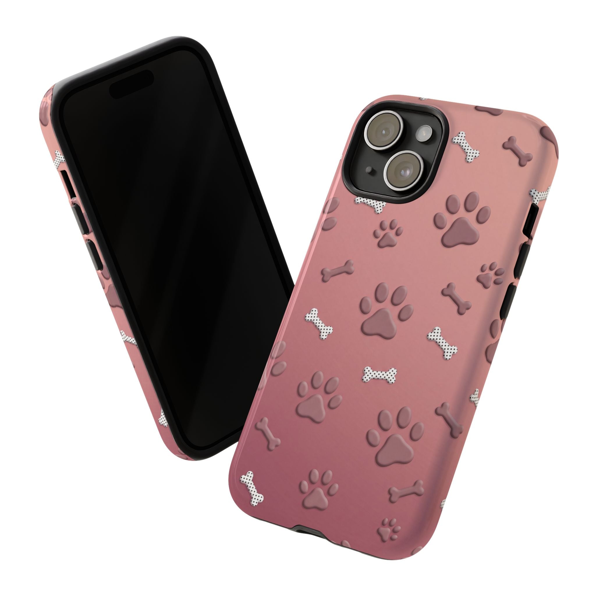 iPhone & Samsung Phone Case | Paw Print & Bone  | Dusty Rose Pattern Case for Frenchie Lovers