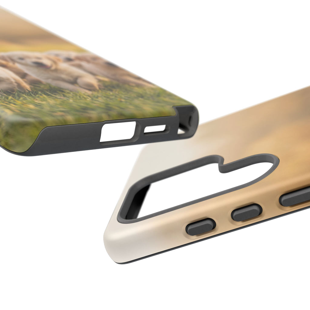 Golden Retriever Puppies Phone Case | Playful Puppy Pack Running in Grass | iPhone & Samsung