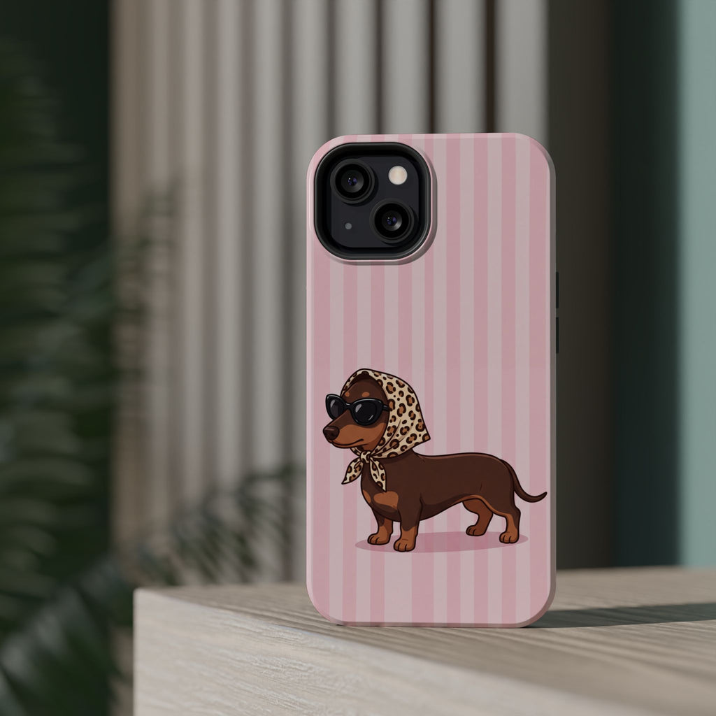 Preppy Dachshund Phone Case — Impact-Resistant Wireless Charging Cover
