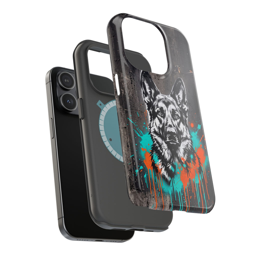 German Shepherd Phone Case | Graffiti Street Art — Tough Magnetic Case with Wireless Charging