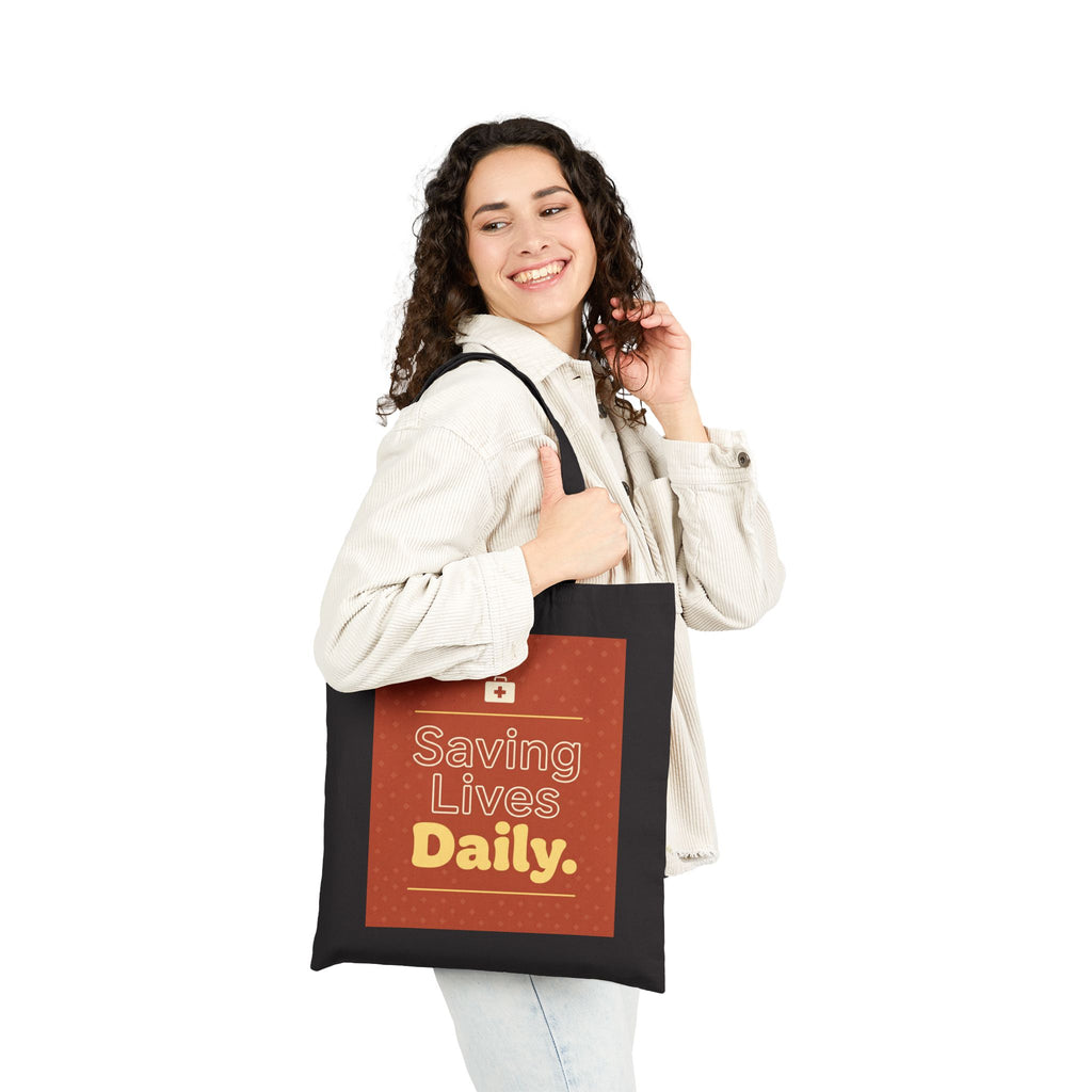Nurse Tote Bag – Saving lives daily – Cotton Canvas Tote Bag for Nurses