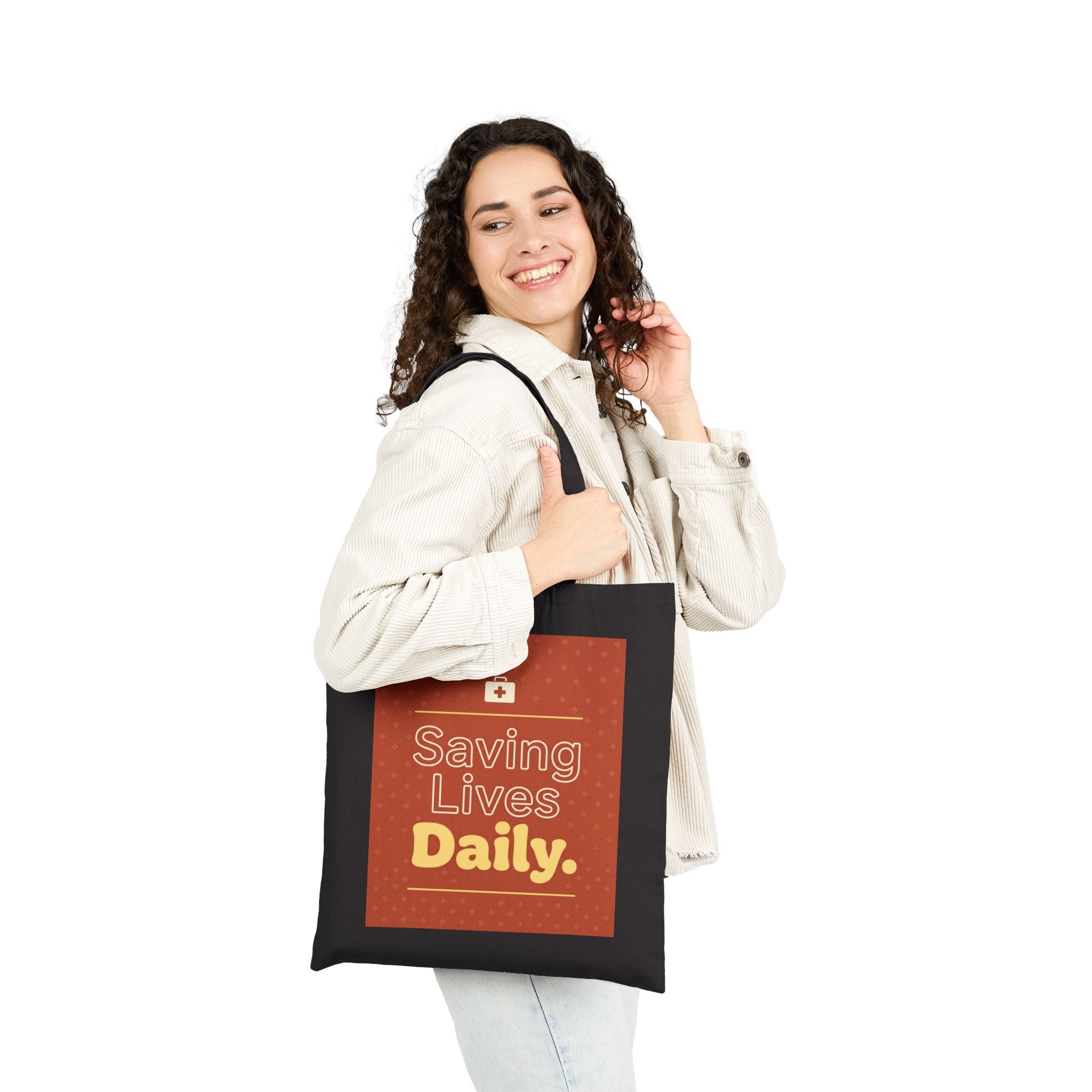 Nurse Tote Bag – Saving lives daily – Cotton Canvas Tote Bag for Nurses