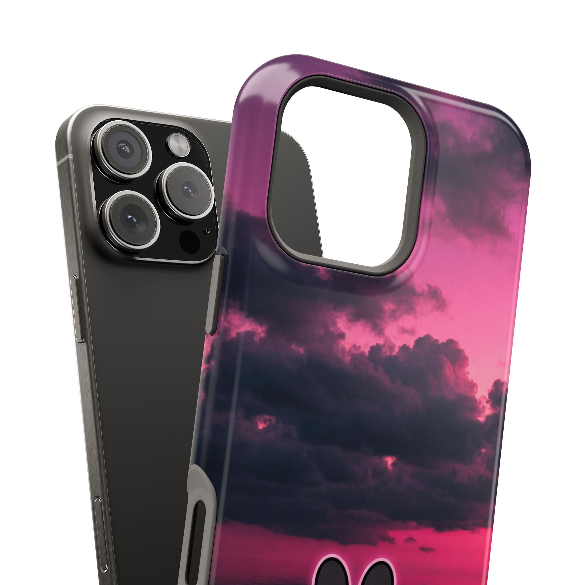 iPhone & Samsung Magnetic Impact-Resistant Phone Case — Pink Twilight Cloud with Paw Print