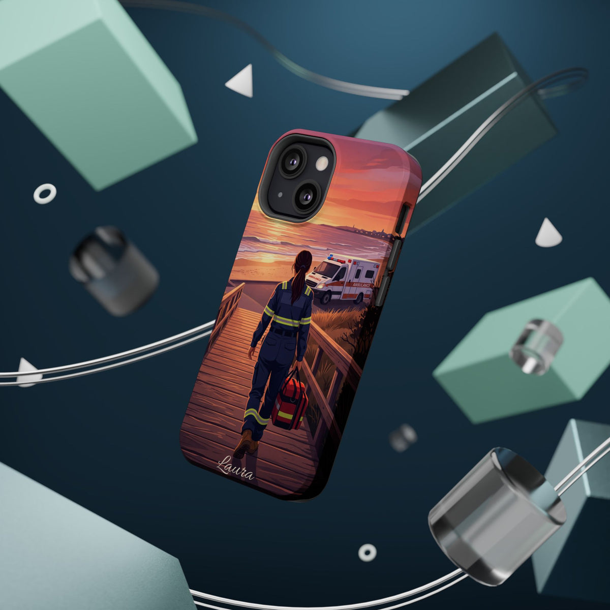 Sunset Boardwalk Personalized Paramedic Phone Case — Wireless Charging Cover
