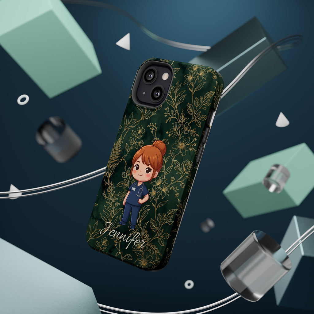 Personalized Nurse Botanical Phone Case — Impact-Resistant Wireless Charging Cover