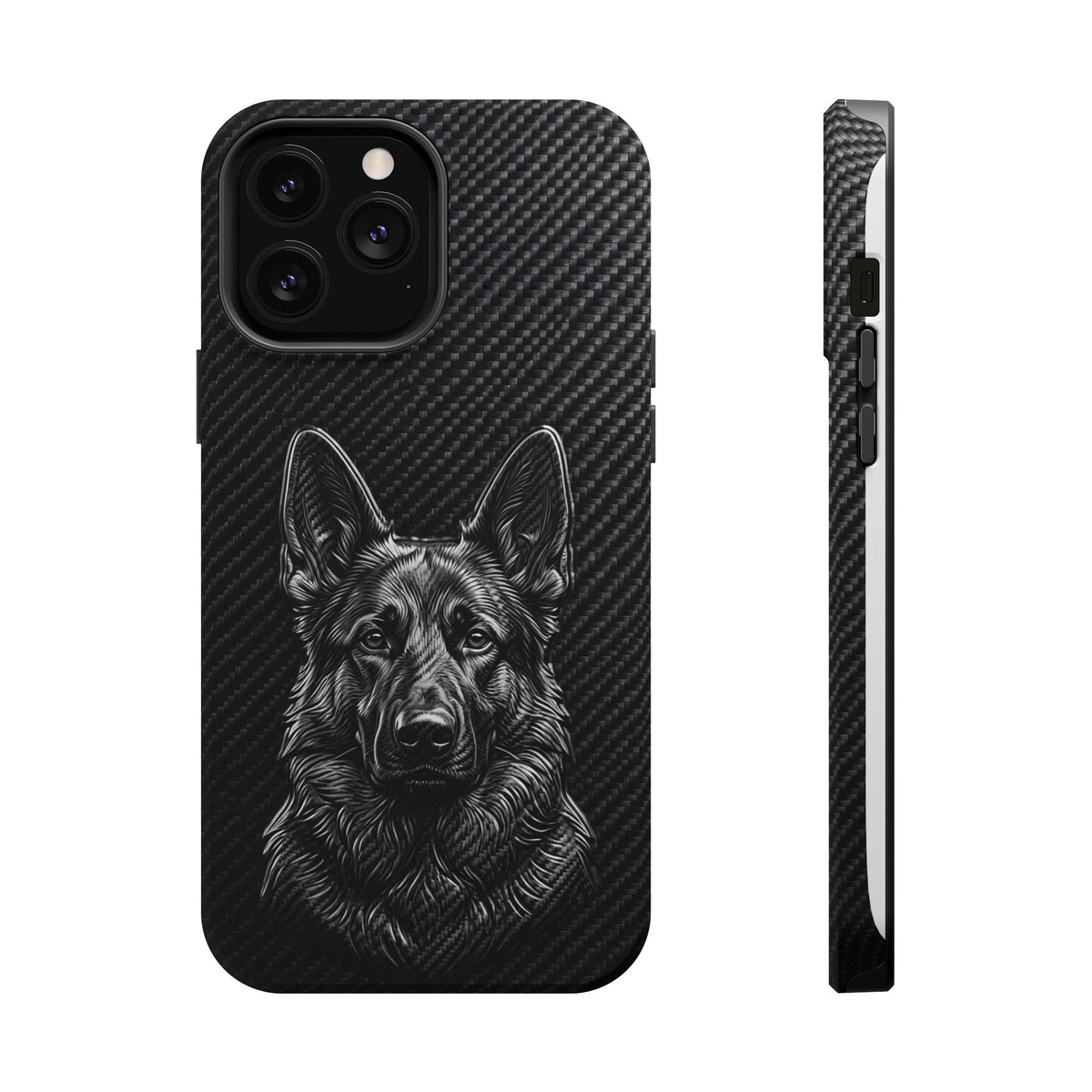 German Shepherd Phone Case | Black Carbon Art — Tough Magnetic Case with Wireless Charging