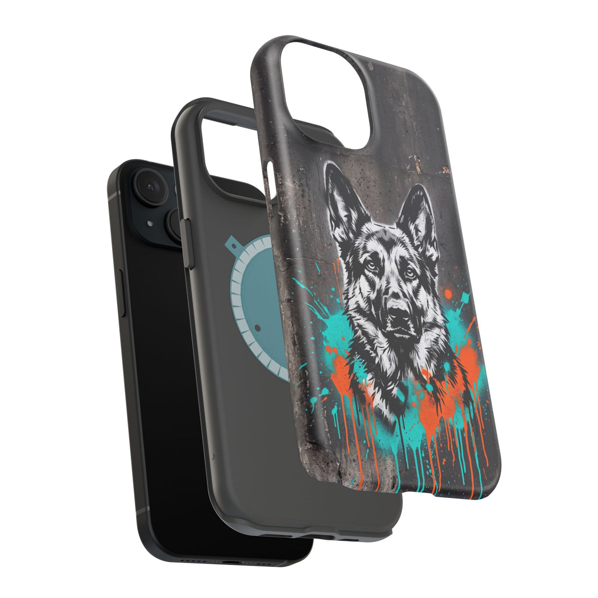 German Shepherd Phone Case | Graffiti Street Art — Tough Magnetic Case with Wireless Charging