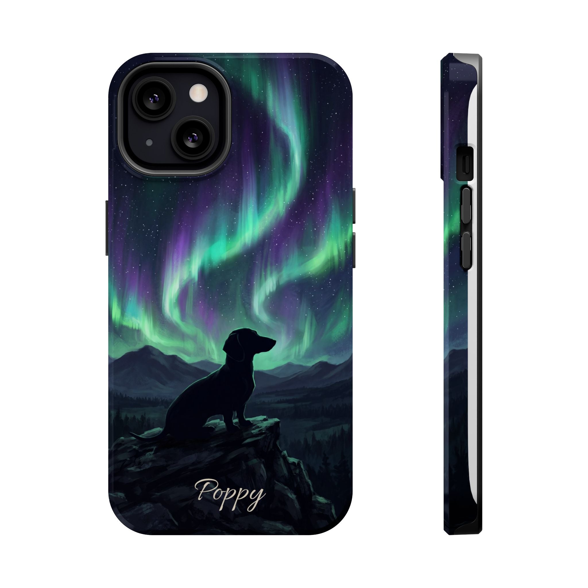 Personalized Dachshund Northern Lights Phone Case — Wireless Charging Cover