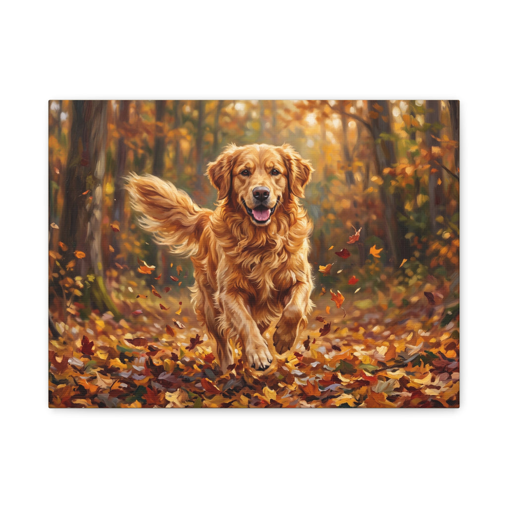Golden Retriever Autumn Canvas — Stretched Matte Wall Art