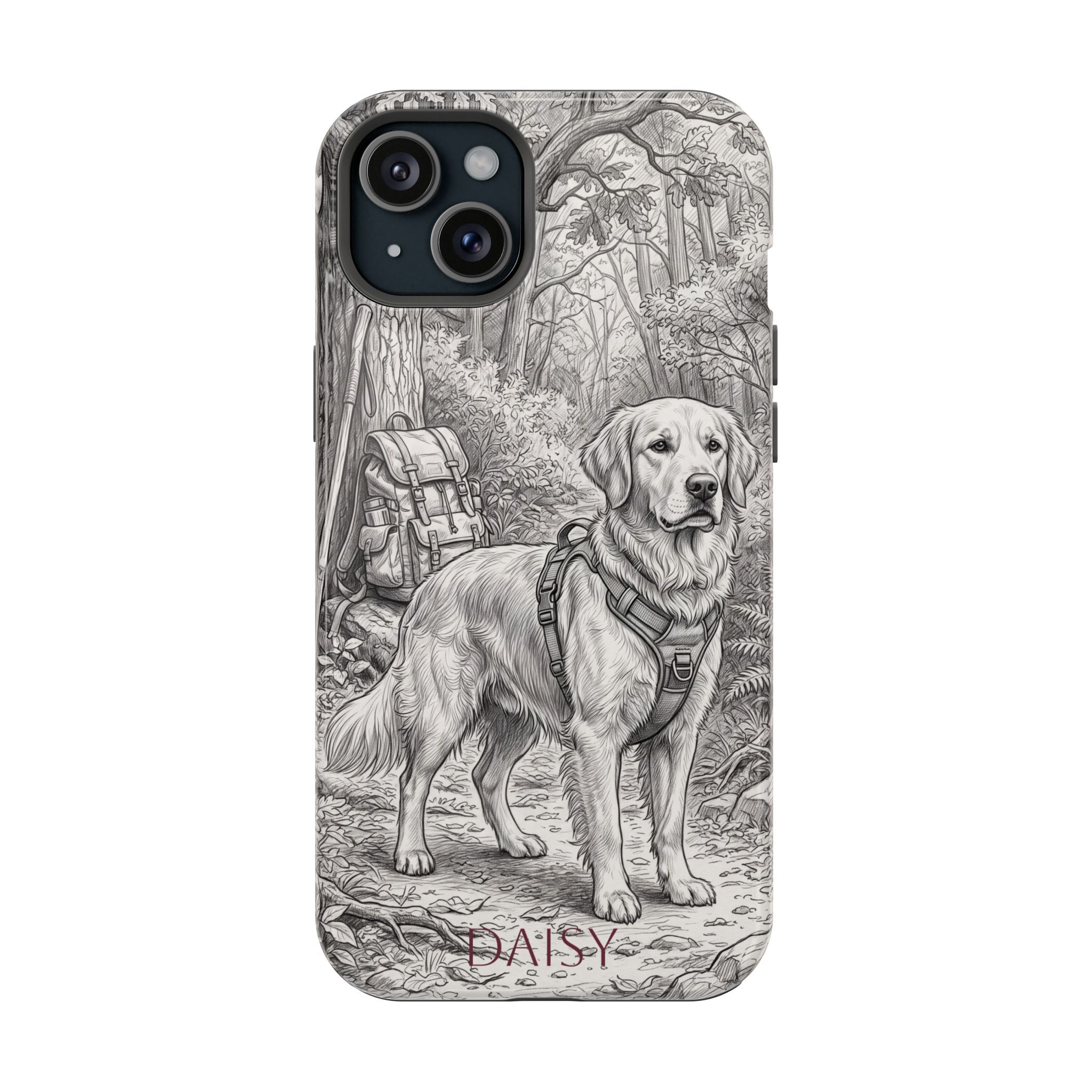 Personalized Golden Retriever Woodland Trail Phone Case — Wireless Charging Cover