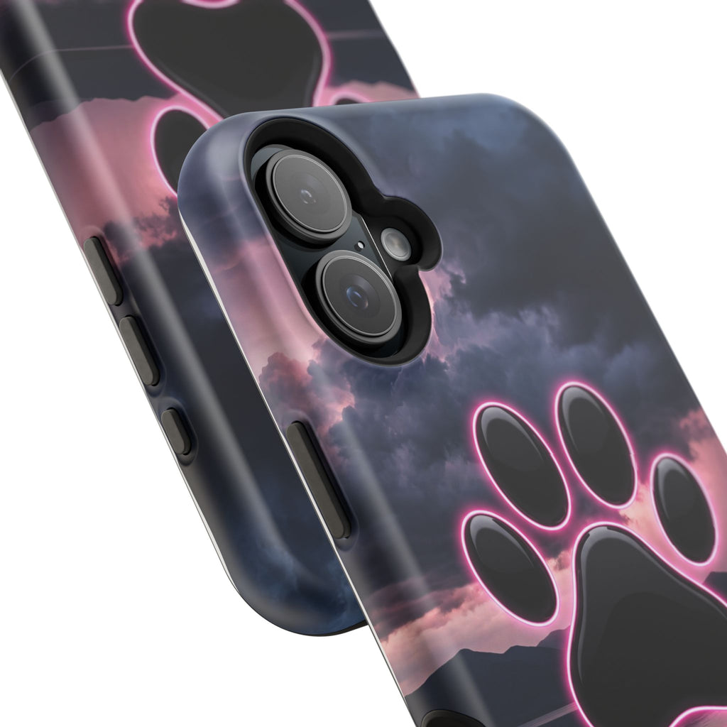 Neon Paw Print Phone Case — Impact-Resistant Wireless Charging Cover