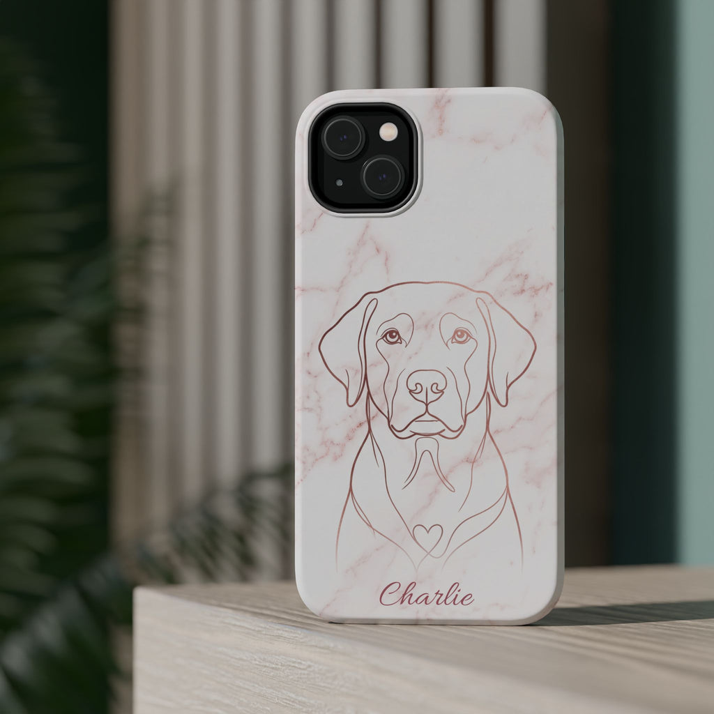 Personalized Rose Gold Marble Labrador Phone Case — Tough Magnetic Case with Wireless Charging