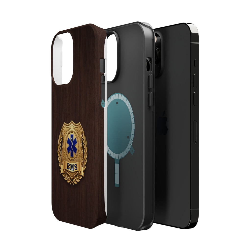 Gold EMS Laurel Badge Wood Phone Case — Magnetic Wireless Charging Cover