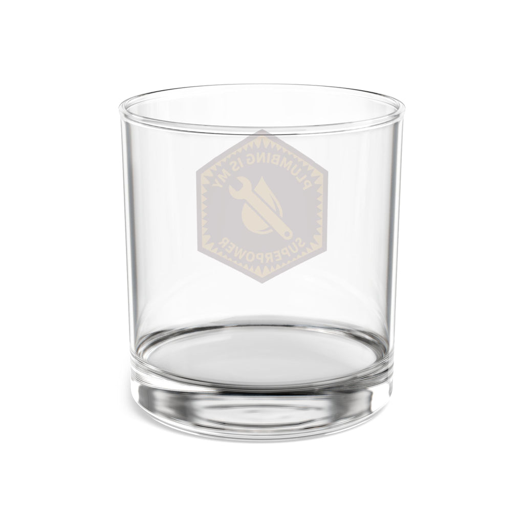 Plumbing Is My Superpower Badge Rocks Glass 10oz — Burgundy & Gold Plumber Glass