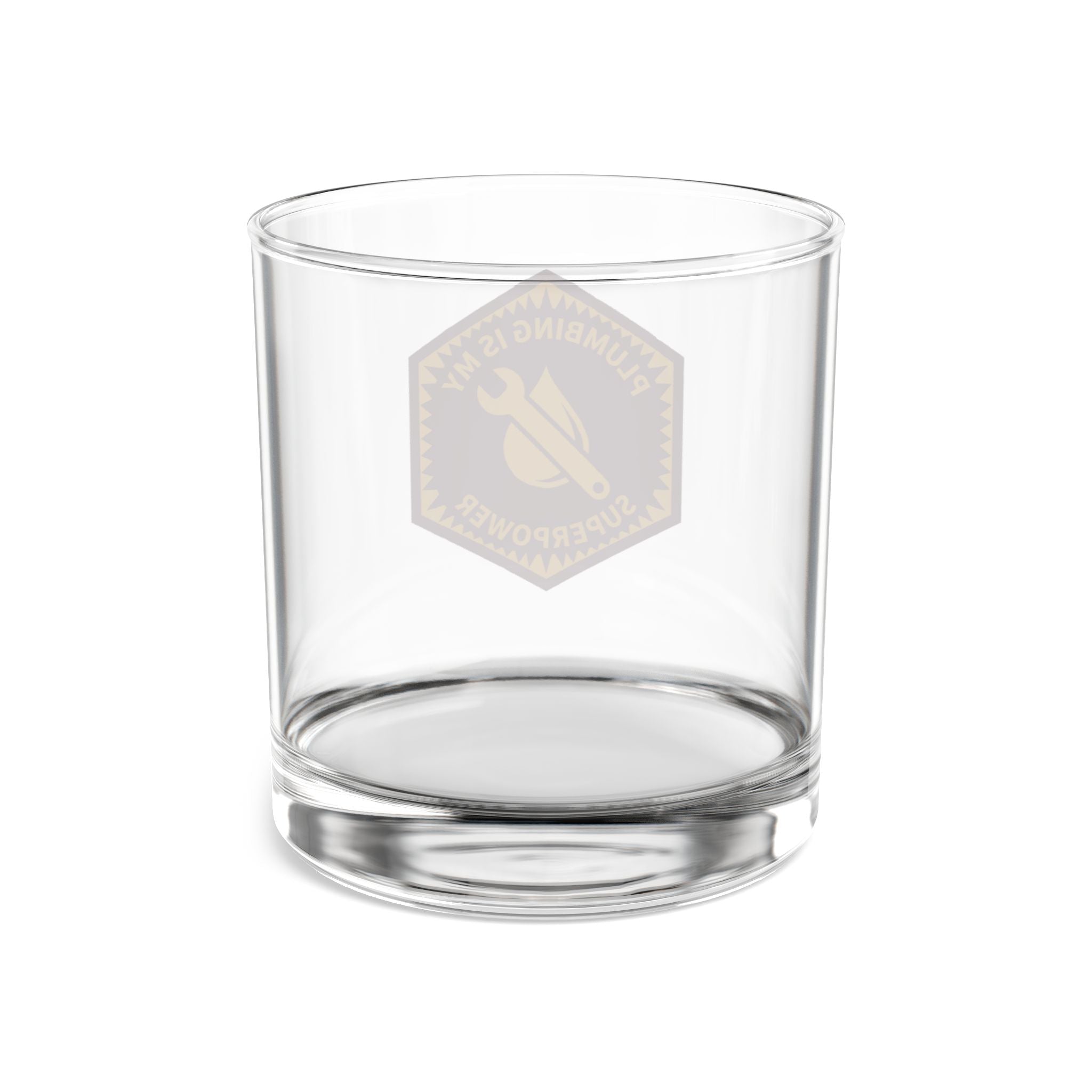 Plumbing Is My Superpower Badge Rocks Glass 10oz — Burgundy & Gold Plumber Glass