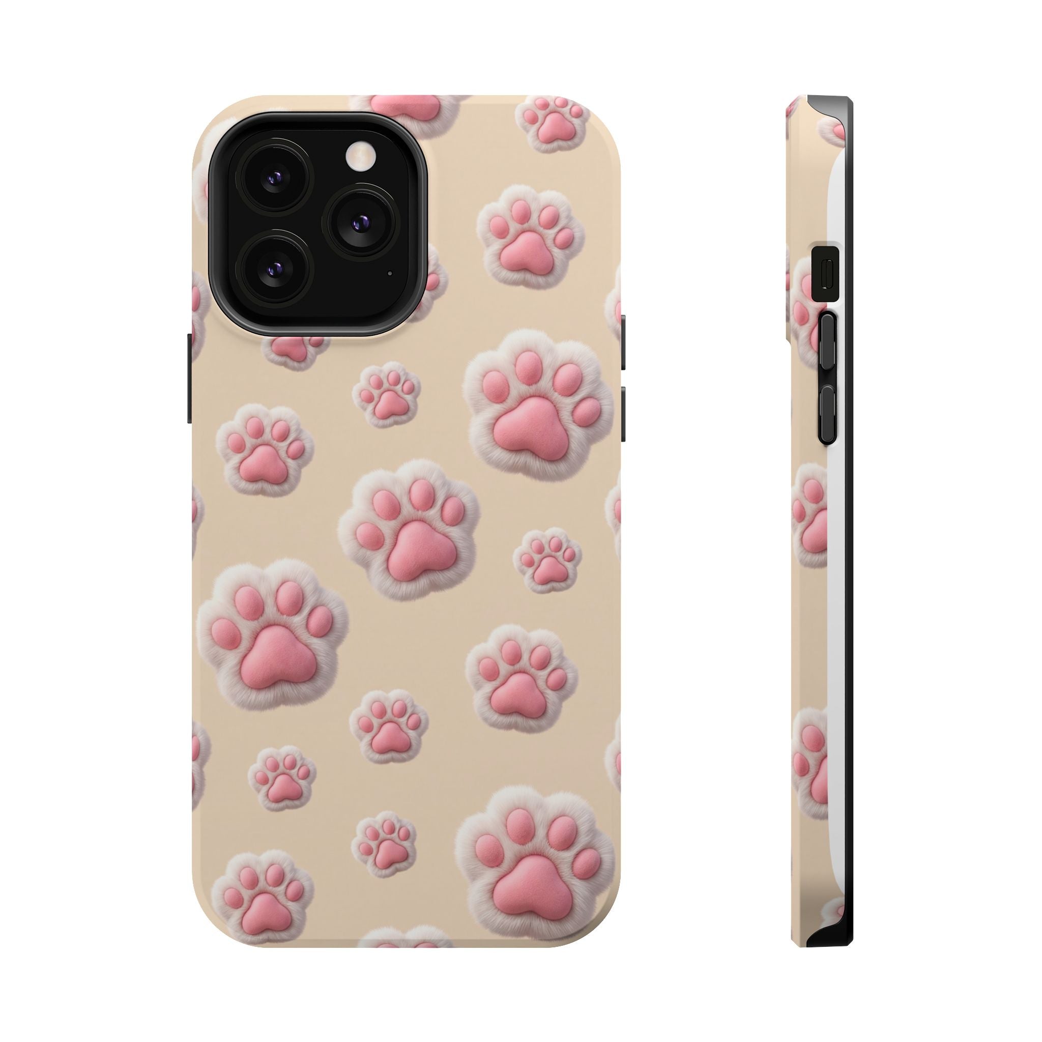 Pink Paw Print Phone Case — Impact-Resistant Wireless Charging Cover