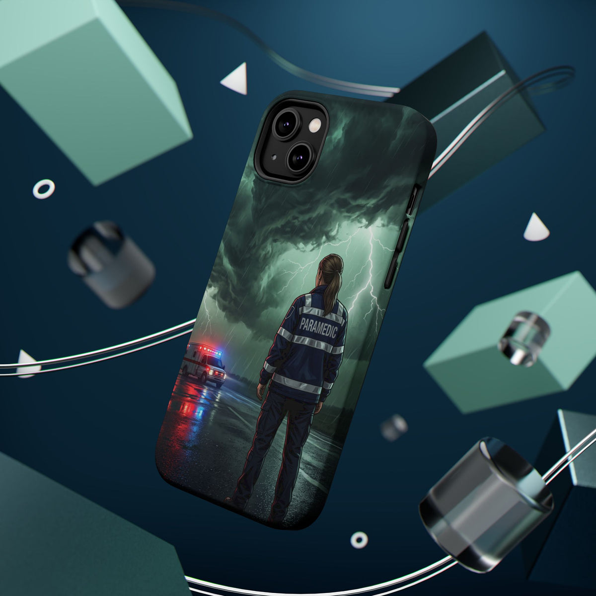 Female Paramedic Green Storm Phone Case — Magnetic Wireless Charging Cover