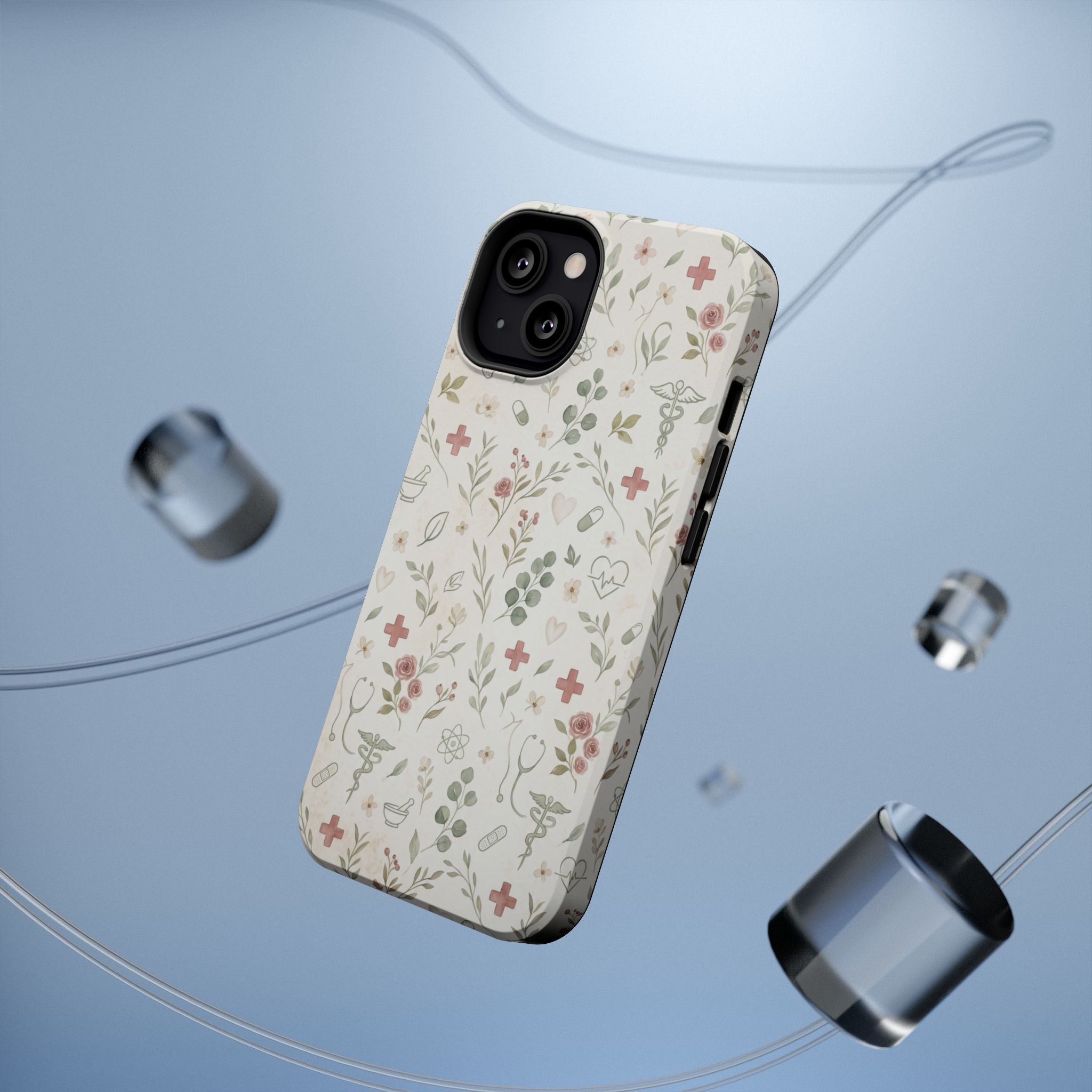 Floral Nurse Phone Case — Impact-Resistant Wireless Charging Cover