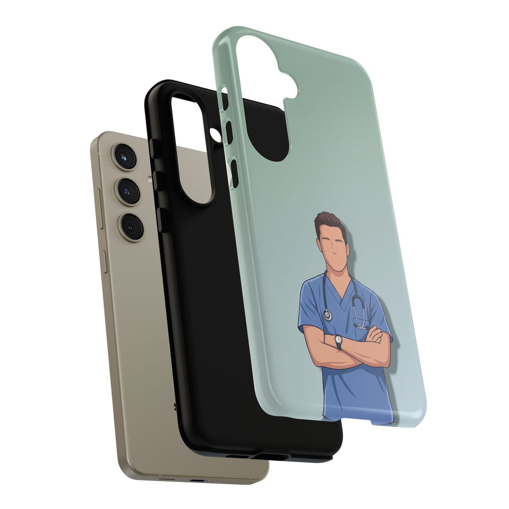 Male Nurse Phone Case | Confident Nurse in Blue Scrubs Illustration | iPhone & Samsung