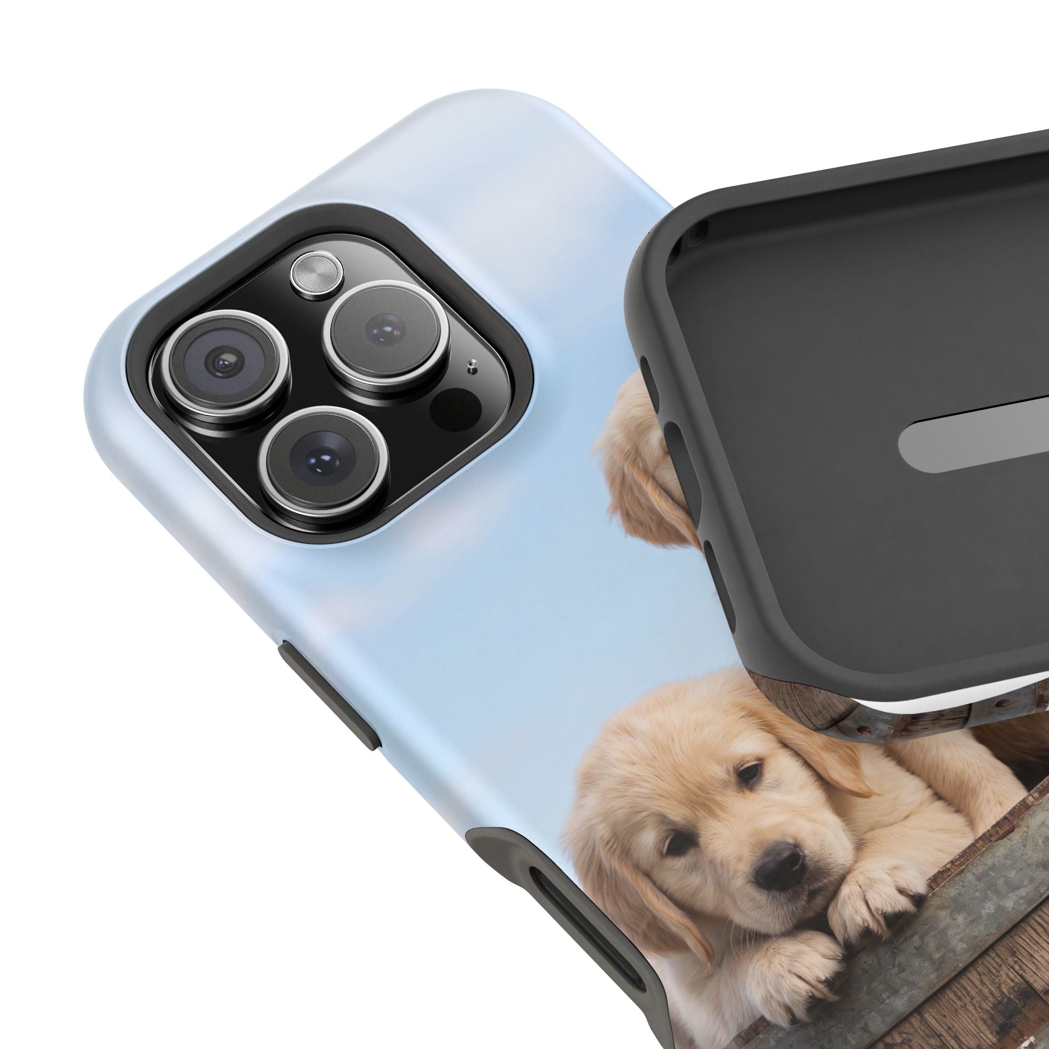 Golden Retriever Puppy Duo Phone Case — Impact-Resistant Wireless Charging Cover