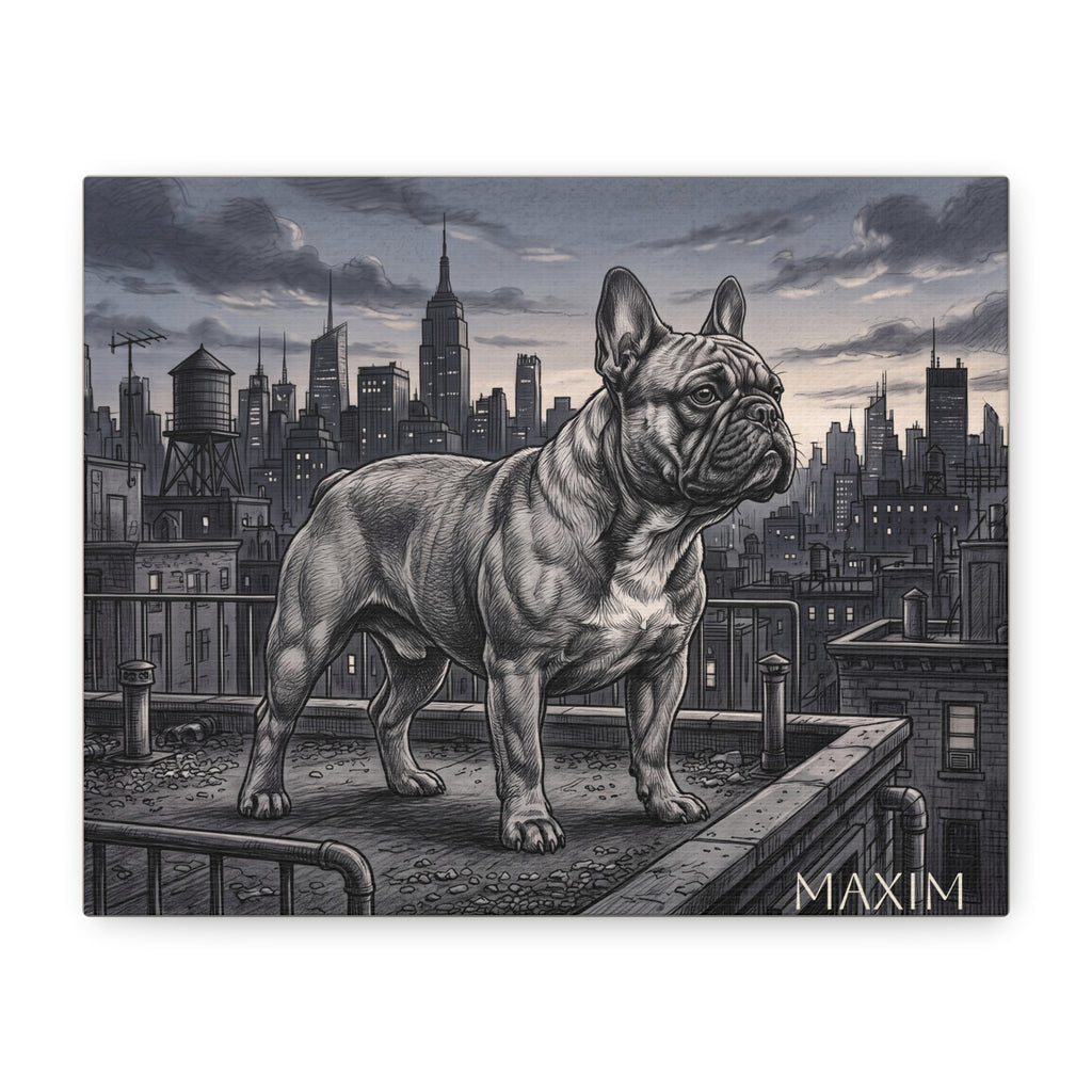 French Bulldog City Rooftop Sketch Personalized Canvas | Urban Skyline Wall Art