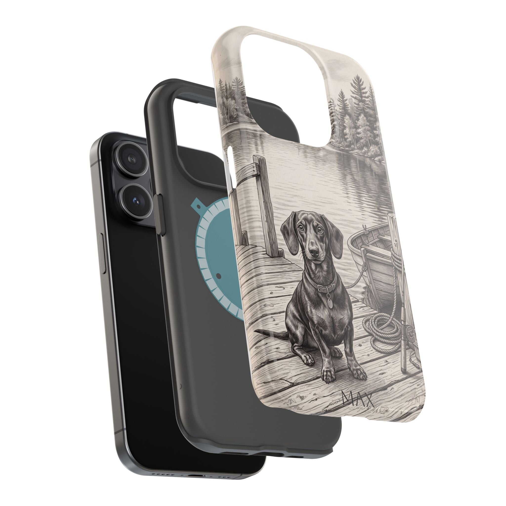 Personalized Dachshund Sunset Beach Phone Case — Wireless Charging Cover
